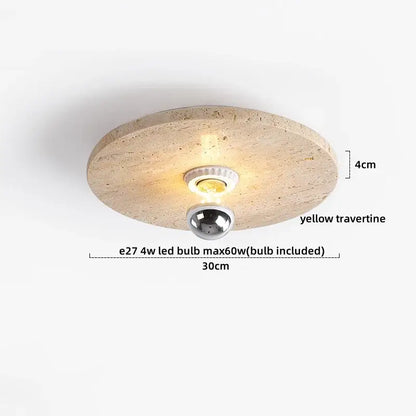 Yellow travertine led ceiling light bedroom textured concrete flush mount
