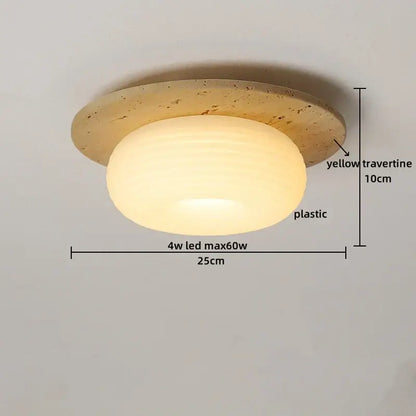 Yellow travertine led ceiling light bedroom textured concrete flush mount