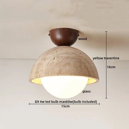 Yellow travertine led ceiling light bedroom textured concrete flush mount
