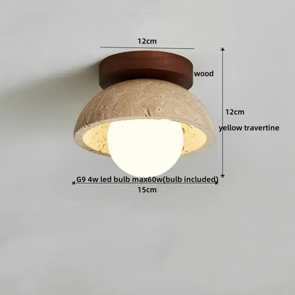 Yellow travertine led ceiling light bedroom textured concrete flush mount