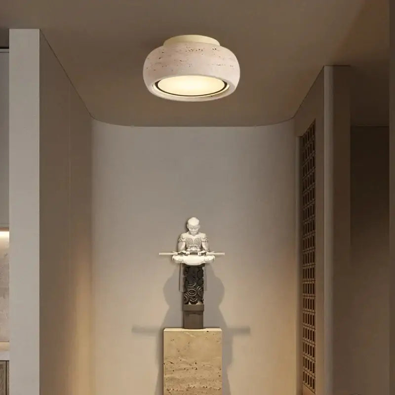 Yellow travertine led ceiling light bedroom textured concrete flush mount