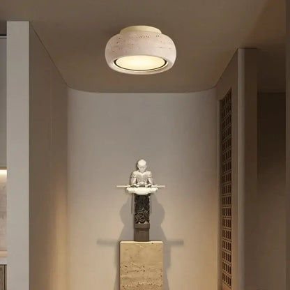 Yellow travertine led ceiling light bedroom textured concrete flush mount