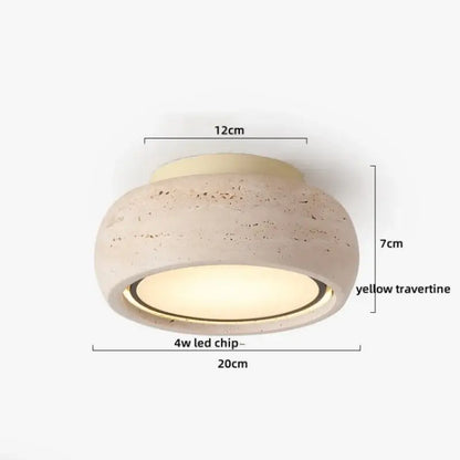 Yellow travertine led ceiling light bedroom textured concrete flush mount
