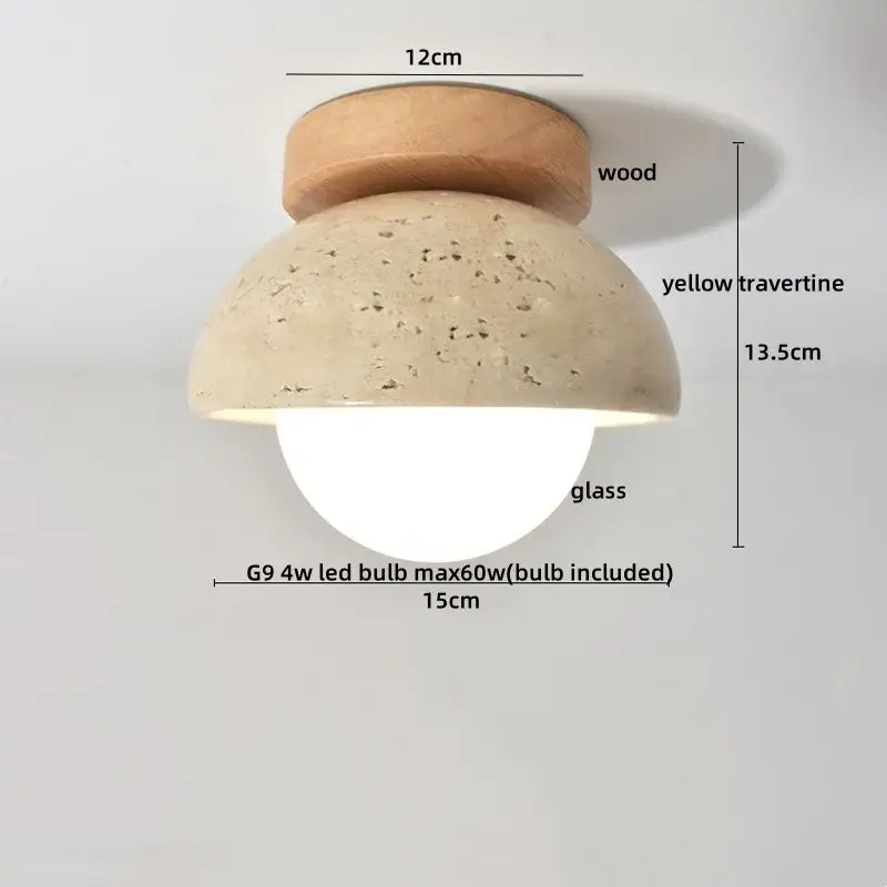 Yellow travertine led ceiling light bedroom textured concrete flush mount