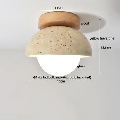 Yellow travertine led ceiling light bedroom textured concrete flush mount