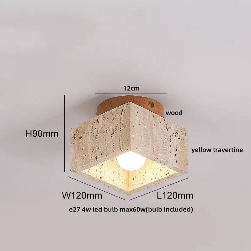 Yellow travertine led ceiling light bedroom textured concrete flush mount