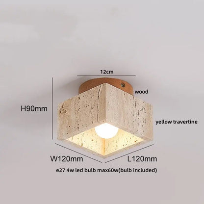 Yellow travertine led ceiling light bedroom textured concrete flush mount