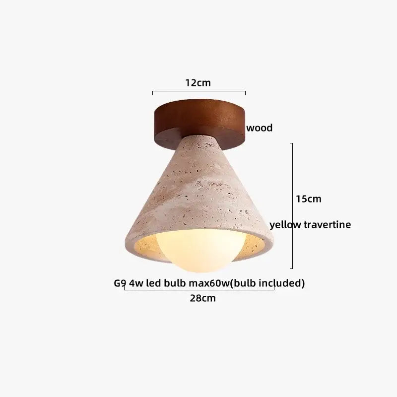 Yellow travertine led ceiling light bedroom textured concrete flush mount