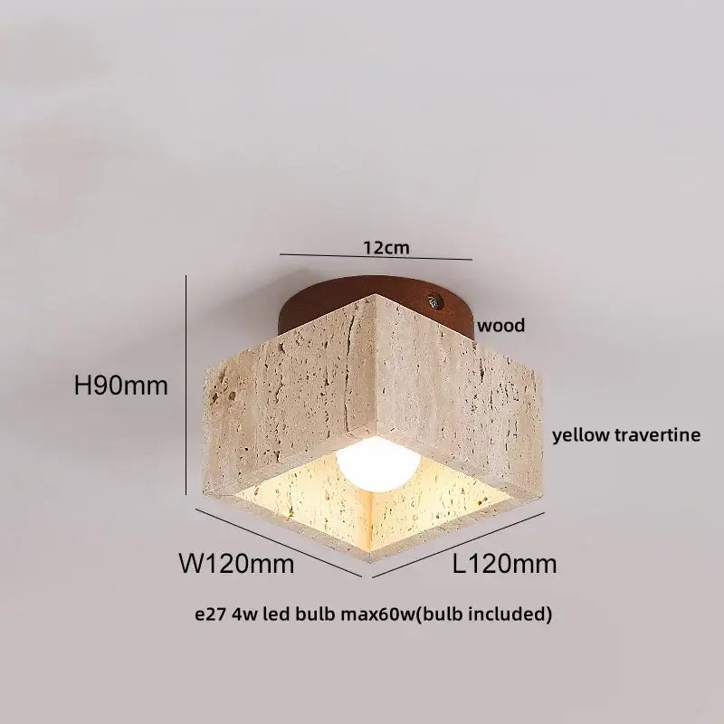 Yellow travertine led ceiling light bedroom textured concrete flush mount