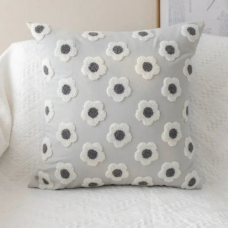 Yellow & white embroidered flora cotton pillow cover bedroom sham