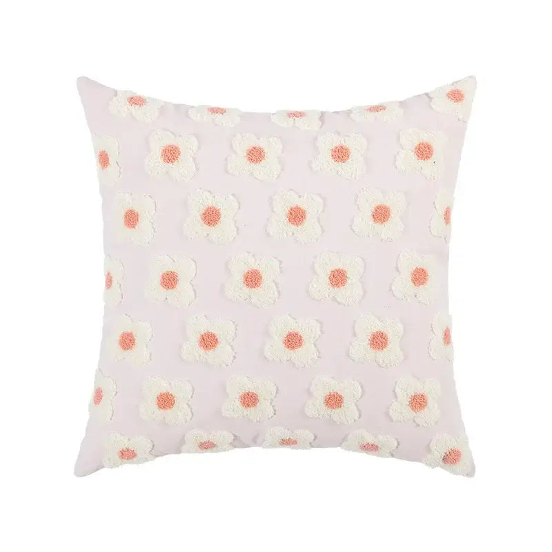 Yellow & white embroidered flora cotton pillow cover bedroom sham