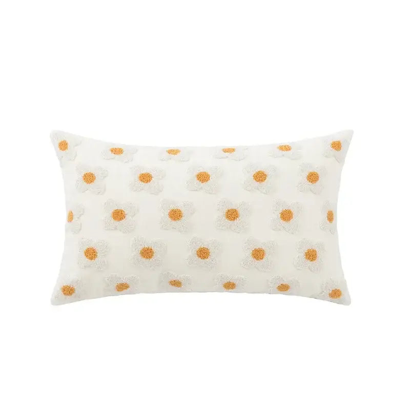 Yellow & white embroidered flora cotton pillow cover bedroom sham