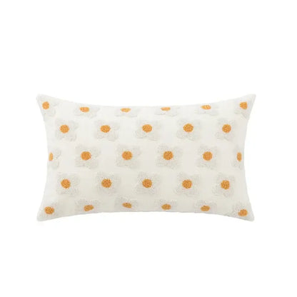 Yellow & white embroidered flora cotton pillow cover bedroom sham