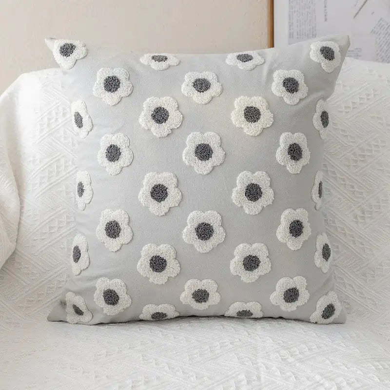 Yellow & white embroidered flora cotton pillow cover bedroom sham