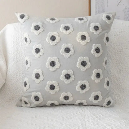 Yellow & white embroidered flora cotton pillow cover bedroom sham