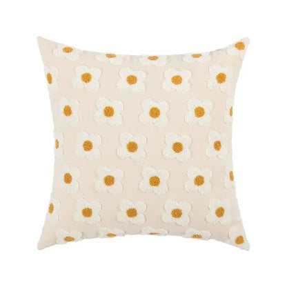 Yellow & white embroidered flora cotton pillow cover bedroom sham