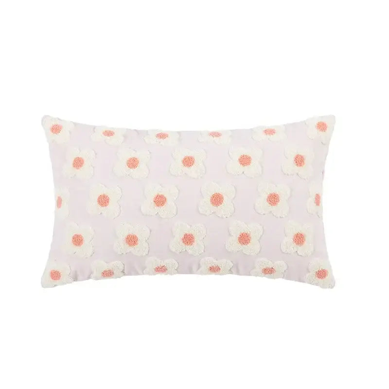 Yellow & white embroidered flora cotton pillow cover bedroom sham