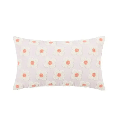 Yellow & white embroidered flora cotton pillow cover bedroom sham