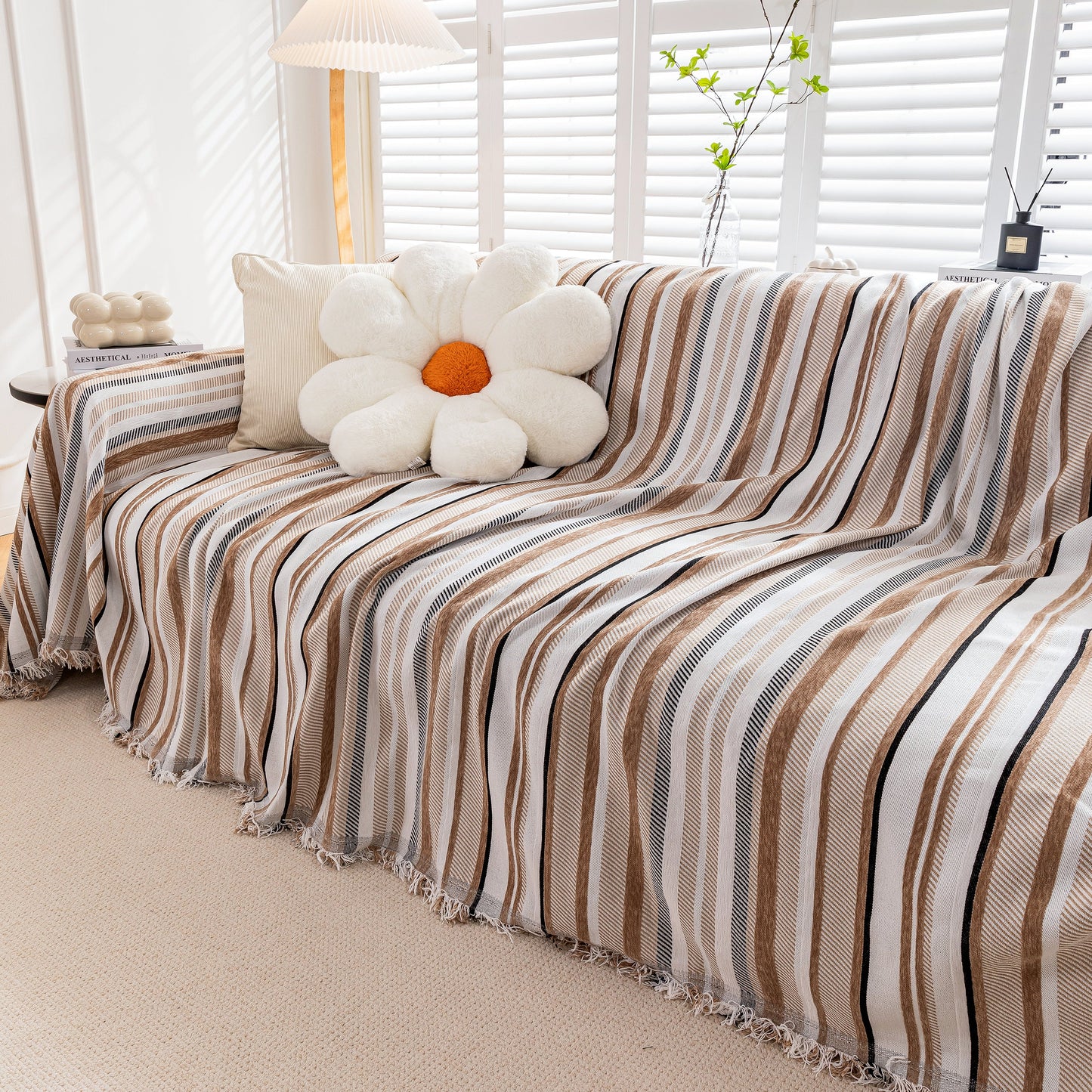 Modern Minimalist Sofa Throw Cover Cotton Knit Throws for Couch Scratch Proof Couch Cover