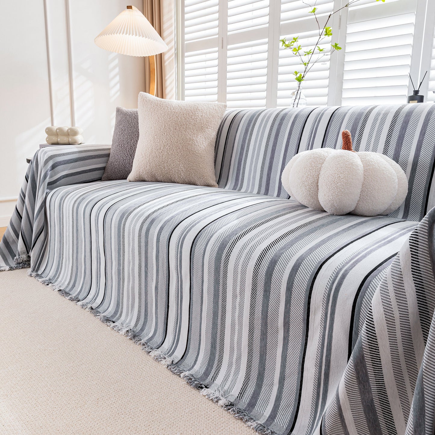 Modern Minimalist Sofa Throw Cover Cotton Knit Throws for Couch Scratch Proof Couch Cover