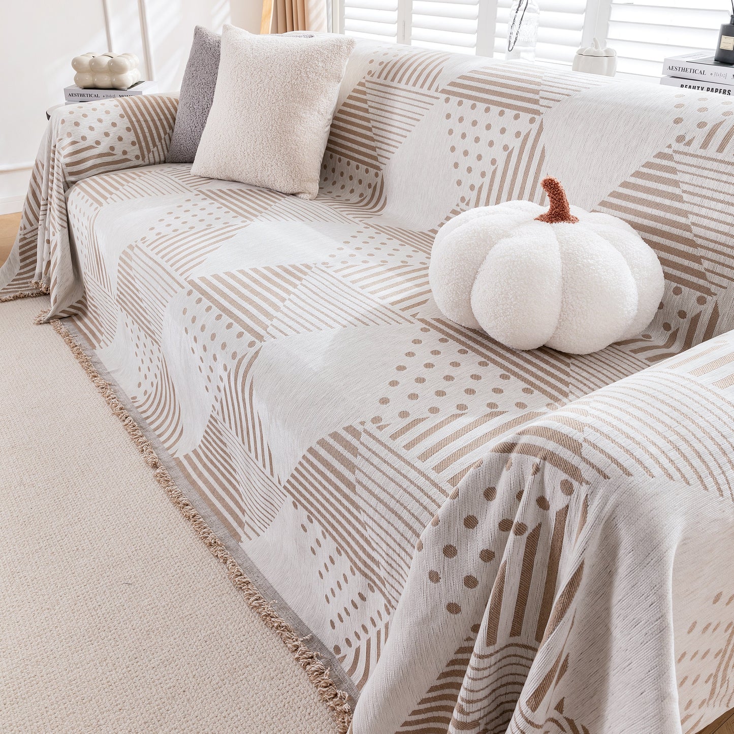 Chenille Geometric Patterned Sofa Throw, Couch Covers for Sectionals for Pets, Throw Cover for Couch