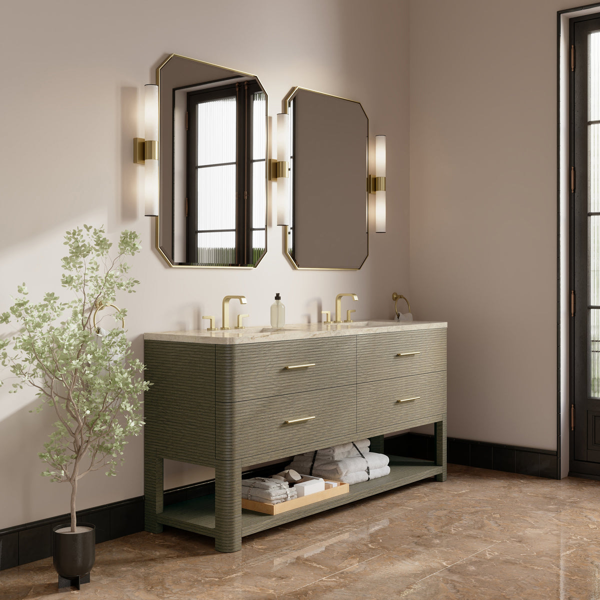 James Martin Lucian 72" Double Bathroom Vanity, Pebble Oak