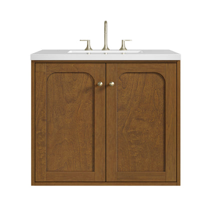 James Martin Laurent 30" Dual Mount Single Bathroom Vanity, Honey Oak