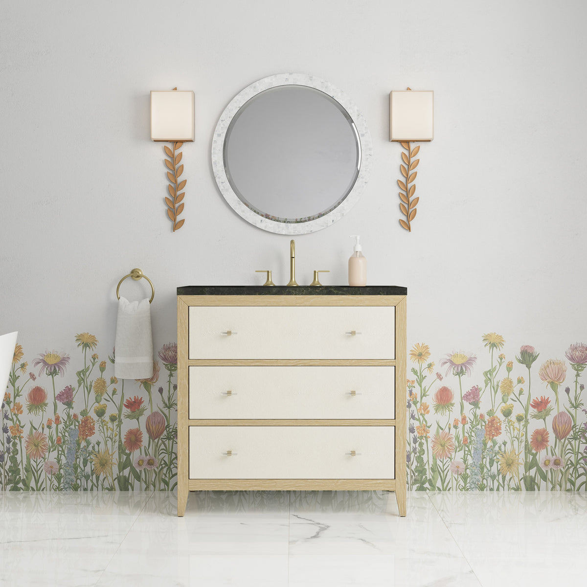 James Martin Celeste 36" Single Bathroom Vanity, Sunwashed Oak with Embossed Shagreen Drawer Fronts
