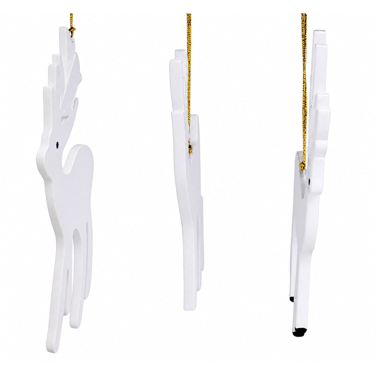 Set of 3 White Deer Wooden Christmas Ornaments 7 Inches
