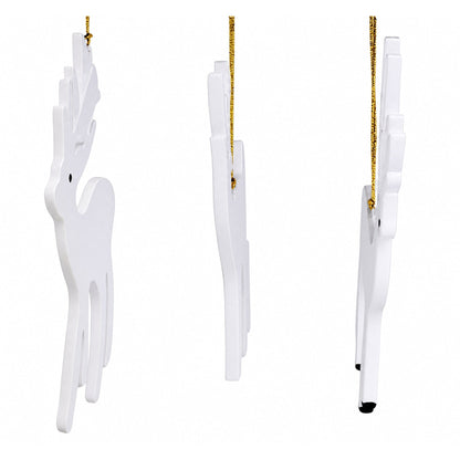 Set of 3 White Deer Wooden Christmas Ornaments 7 Inches