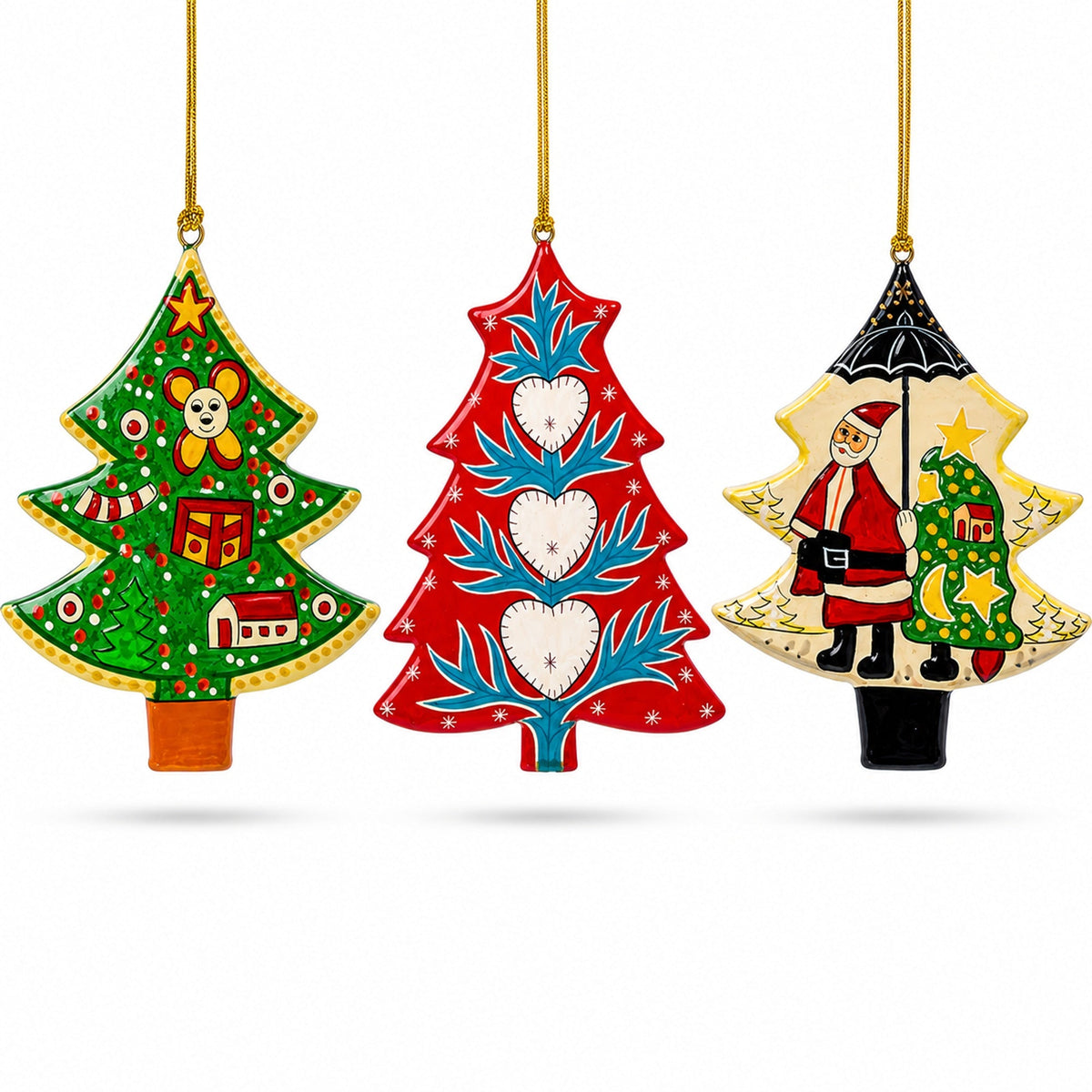 3 Spinning Christmas Tree Wooden Ornaments