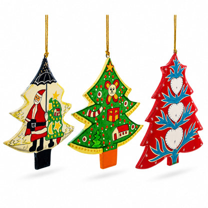3 Spinning Christmas Tree Wooden Ornaments