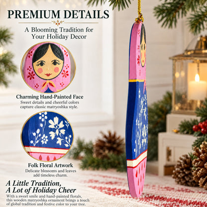 6 Matryoshka Dolls Wooden Christmas Ornaments