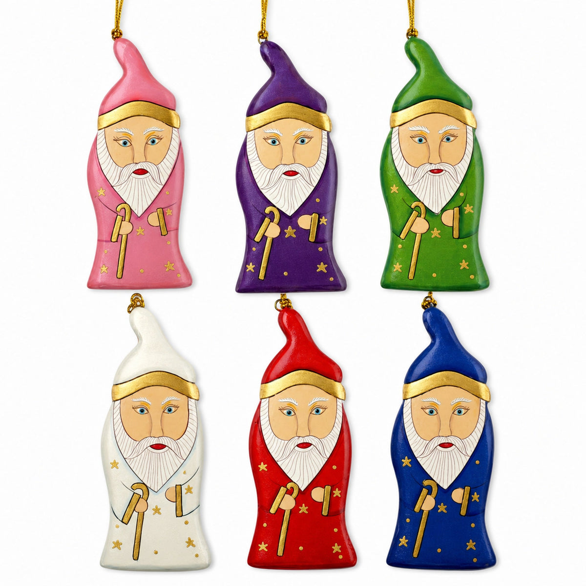 6 Wizards Wooden Christmas Ornaments