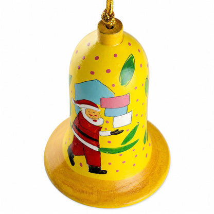 Set of 3 Vintage-Style Santa Holiday Bell Wooden Christmas Ornaments