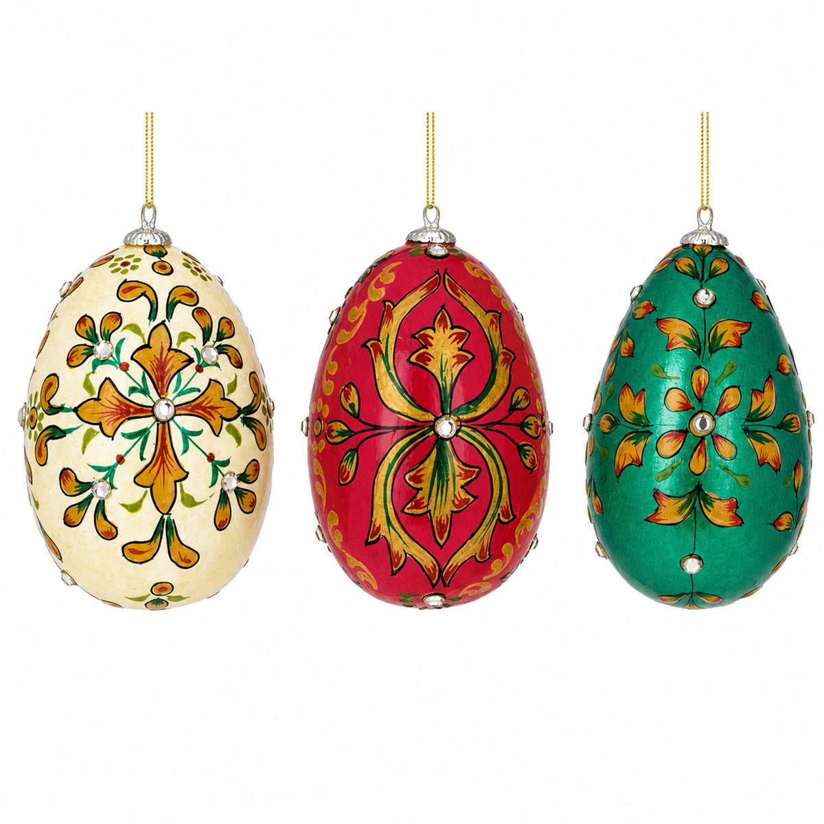 Set of 3 Embossed Wooden Egg Ornaments