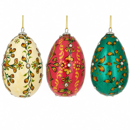 Set of 3 Embossed Wooden Egg Ornaments
