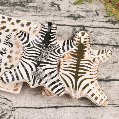 Zebra print gold tiger skin jewelry holder tray bedroom decor