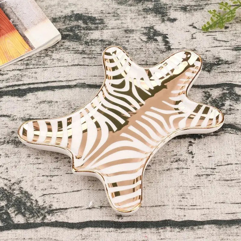 Zebra print gold tiger skin jewelry holder tray bedroom decor