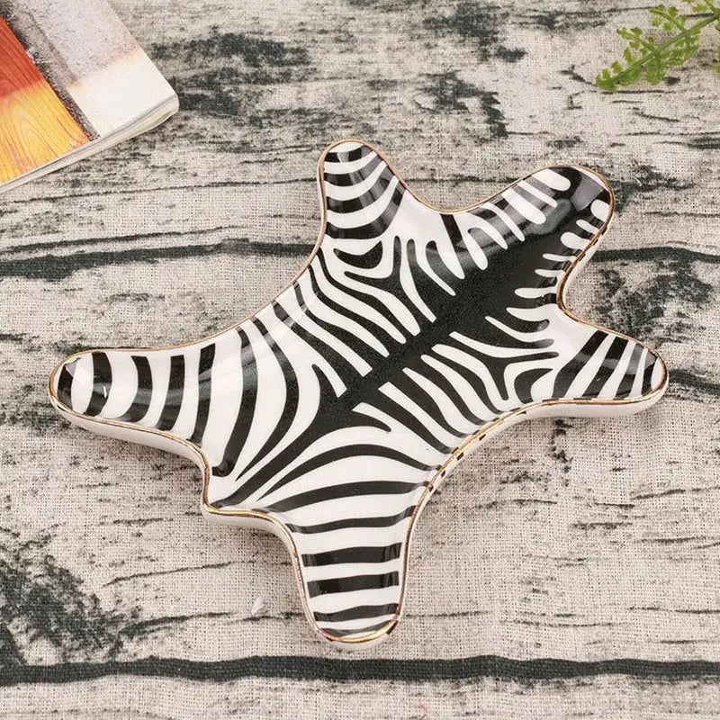 Zebra print gold tiger skin jewelry holder tray bedroom decor