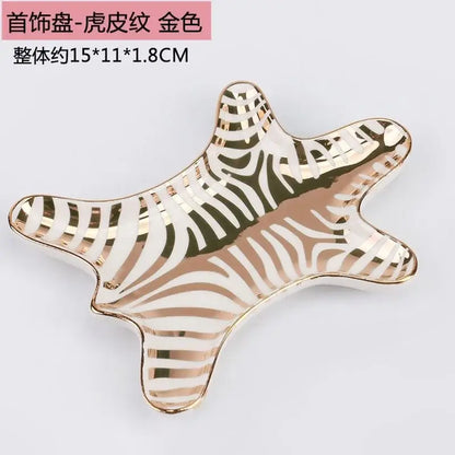 Zebra print gold tiger skin jewelry holder tray bedroom decor