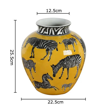 Zebra yellow vase with artificial flowers for desk decoration