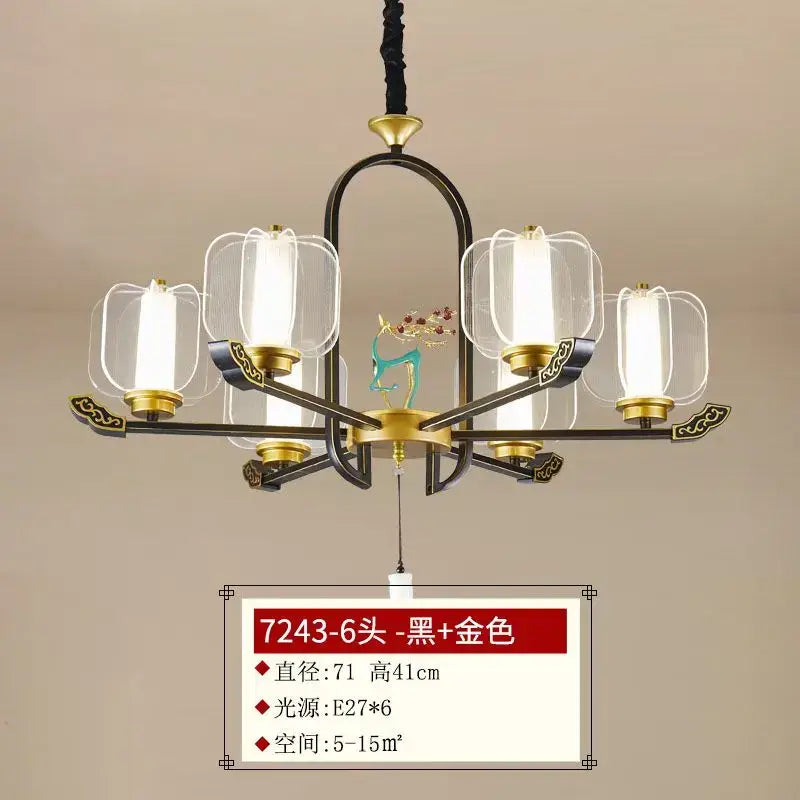 Zen black & gold deer enamel pendant light – living room chandelier