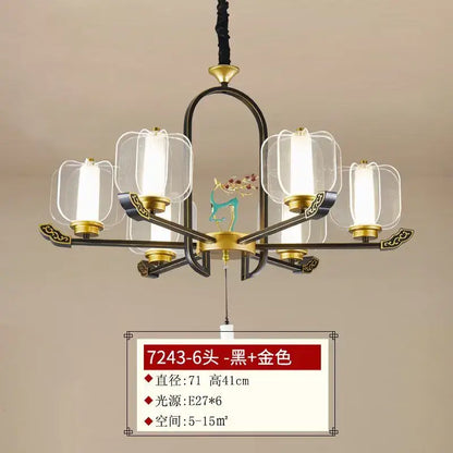 Zen black & gold deer enamel pendant light – living room chandelier
