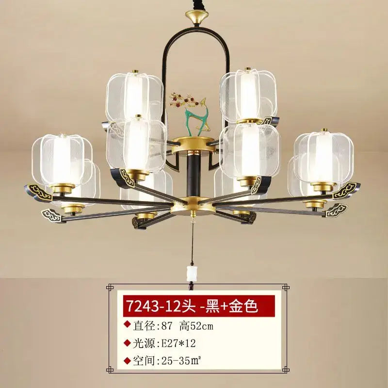 Zen black & gold deer enamel pendant light – living room chandelier