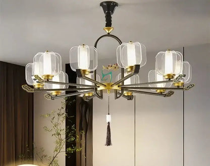 Zen black & gold deer enamel pendant light – living room chandelier