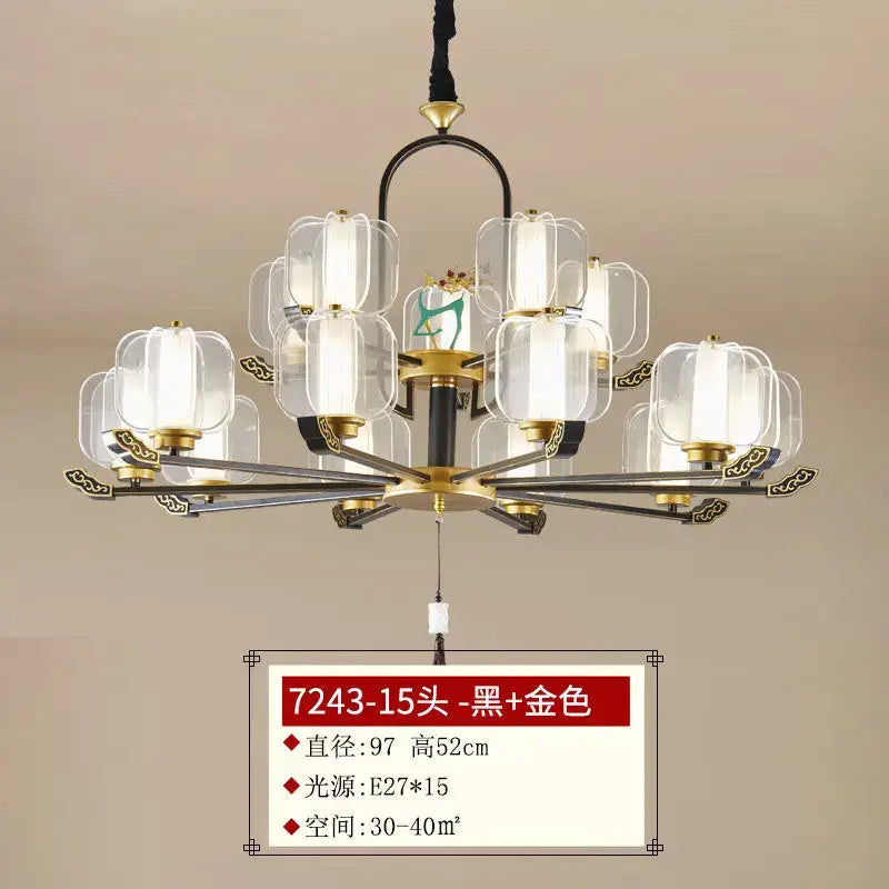 Zen black & gold deer enamel pendant light – living room chandelier
