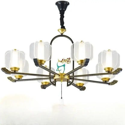 Zen black & gold deer enamel pendant light – living room chandelier