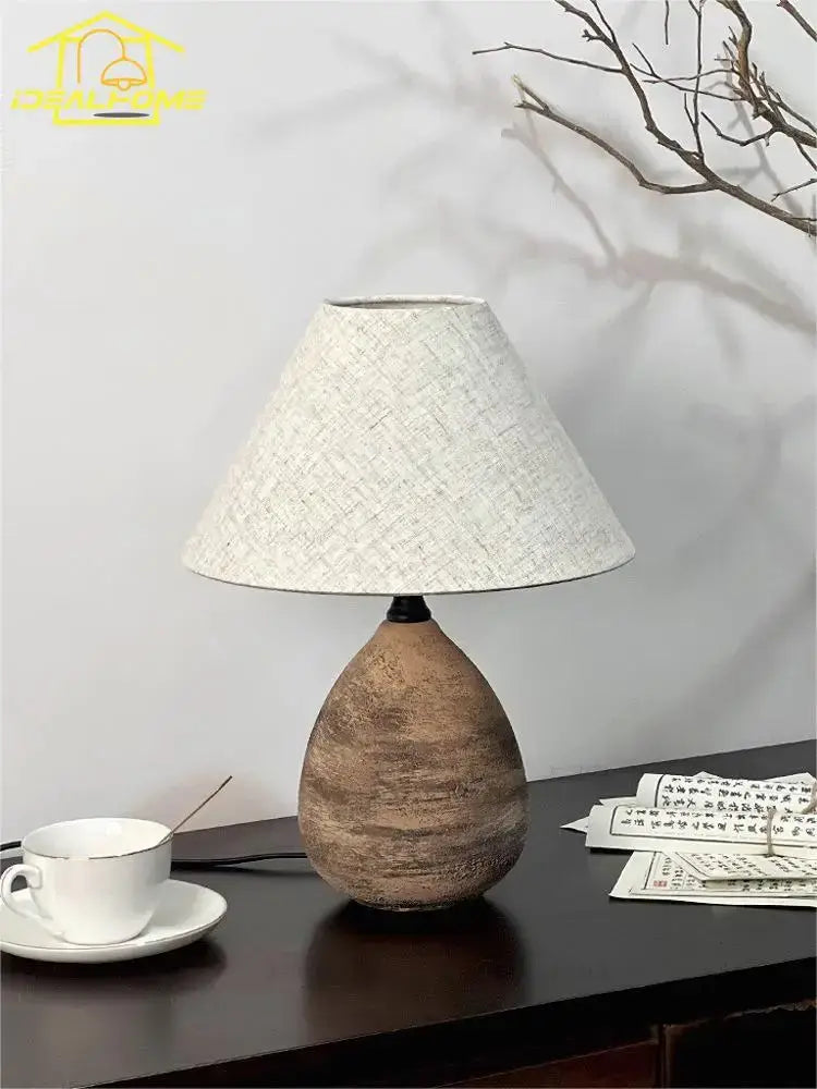 Zen earthy textured ceramic jar led table lamp for living room