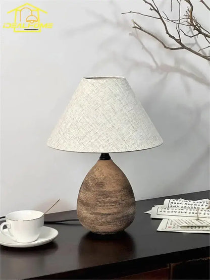 Zen earthy textured ceramic jar led table lamp for living room